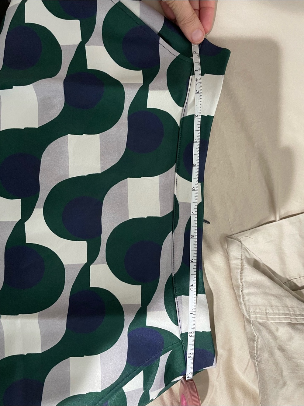 NWT Etre Cecile Sz L A-Line Midi Skirt in Green, Navy & White Geometric Print - Picture 4 of 5